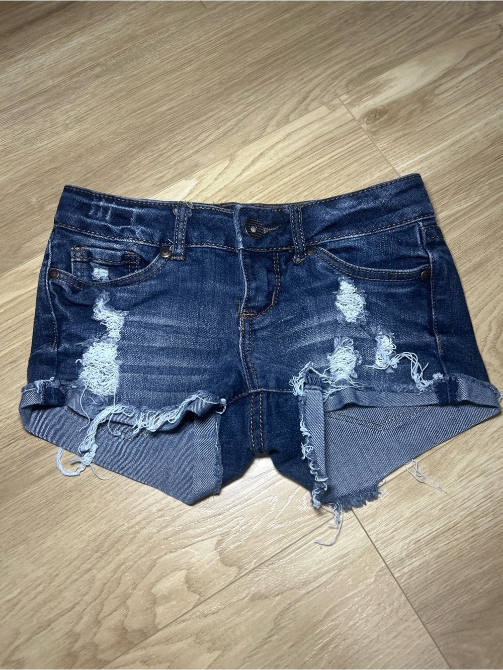 Streetwear Society Dark Blue Distressed Denim Cutoff Shorts